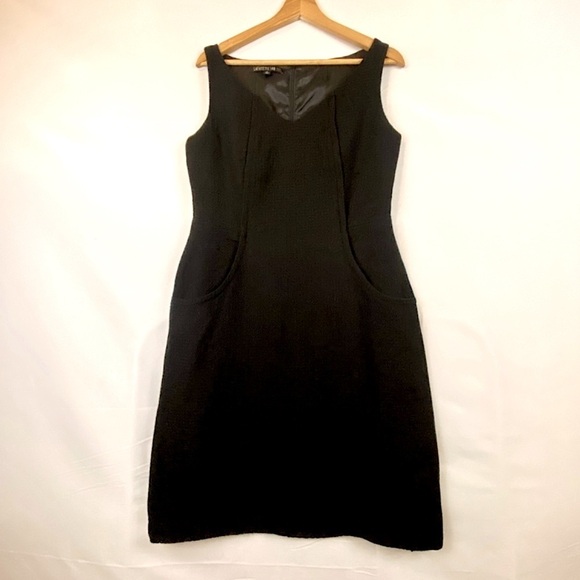 Lafayette 148 Women Sleeveless Sheath Dress Sz 6 Black V-neck Midi Wool Cashmere - Picture 1 of 16